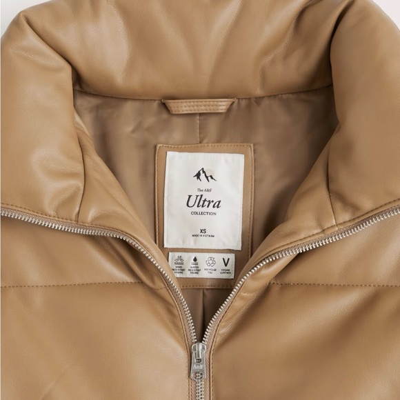Abercrombie & Fitch Tan Vegan Leather Puffer Jacket - Picture 6 of 10